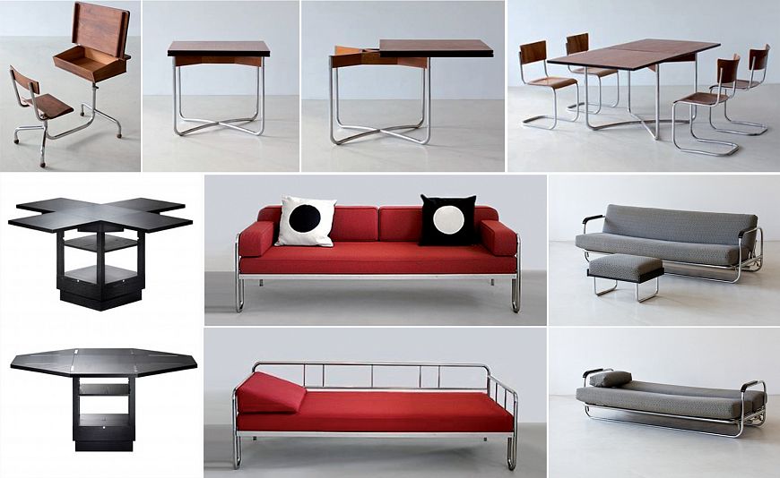 Детская мебель 1932г., Раскладывающийся стол, начало 1930х, Эрих Брендель складной стол 1926г., диван 1930 г., раскладной диван 19271931г.