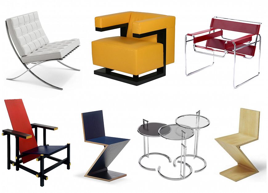 Людвигом Мис ван дер Роэ Кресло Барселона, 1929 г.

Вальтер Гропиус Кресло Dilmos 1920 г.

Марсель Бройер кресло Василий названо в честь Василия Кандинского, 19251926 г.

Геррит Ритвельд